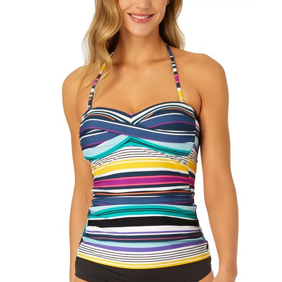 Anne Cole Women's Striped Twist-Front Tankini Top Multi Size XL 0995 - Picture 3 of 3